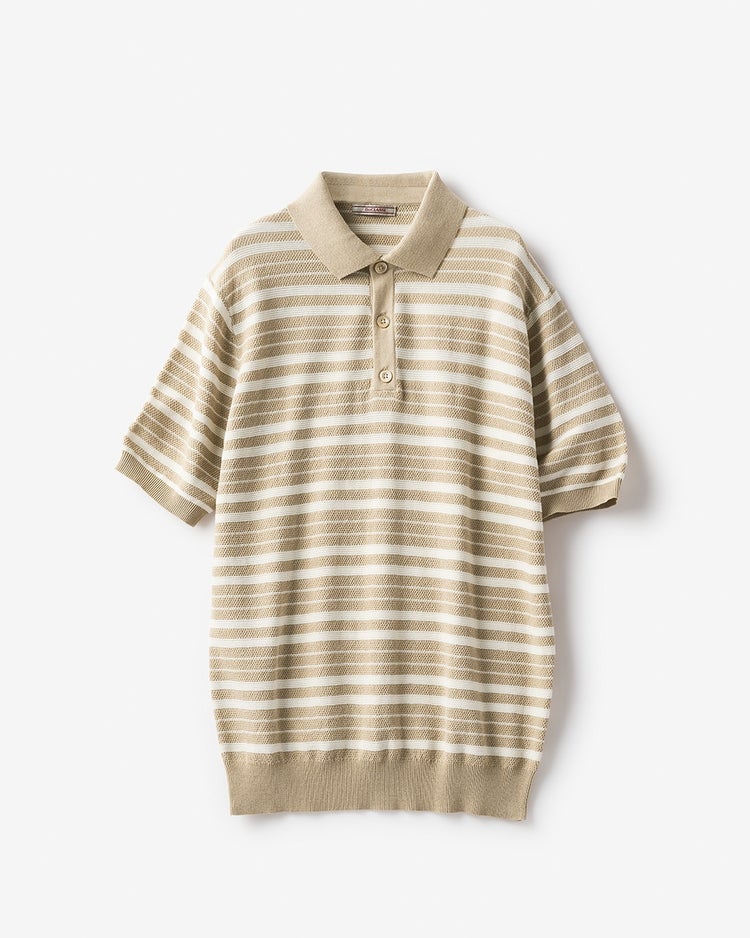 ドライコットンニットPOLOボーダー 詳細画像 ホワイト×ベージュ 1