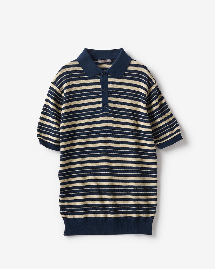 ドライコットンニットPOLOボーダー 詳細画像 ベージュＸネイビー 1