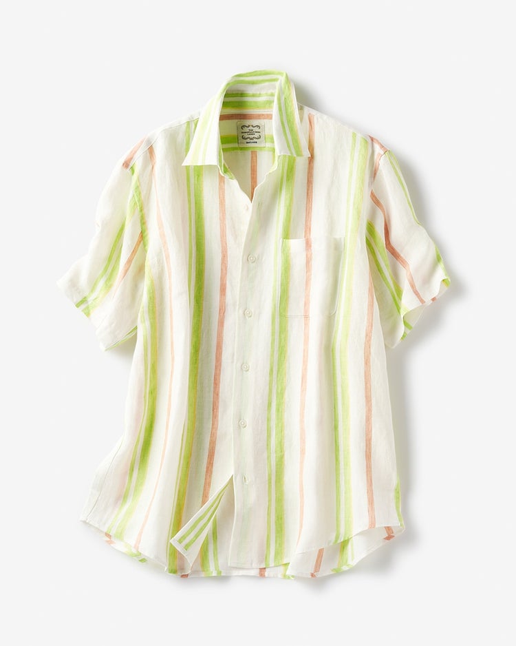 リネンシャンブレーシャツ半袖 詳細画像 グリーン・パターン 1