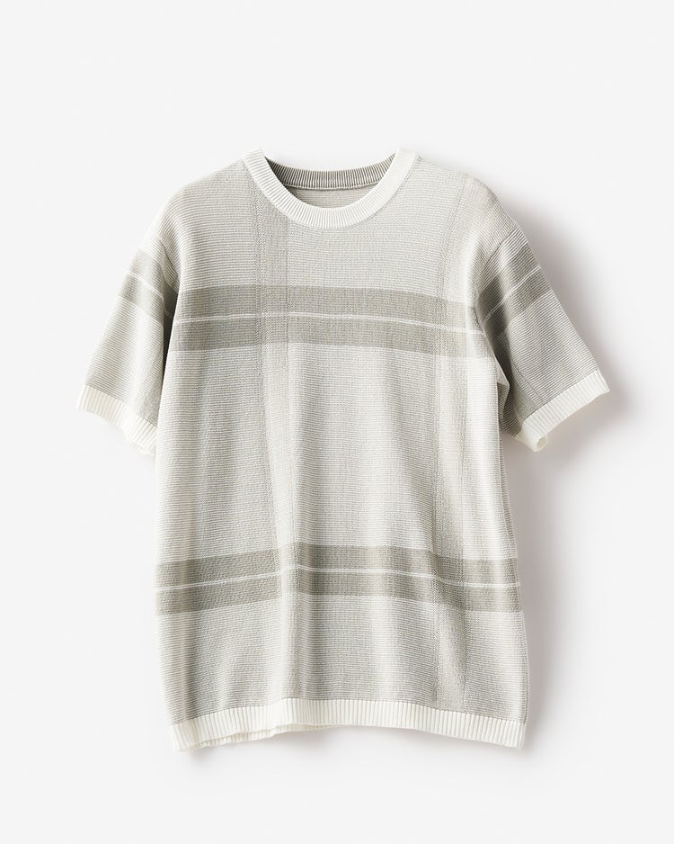 ビッグチェック柄半袖ニット 詳細画像 グレーパターン 4