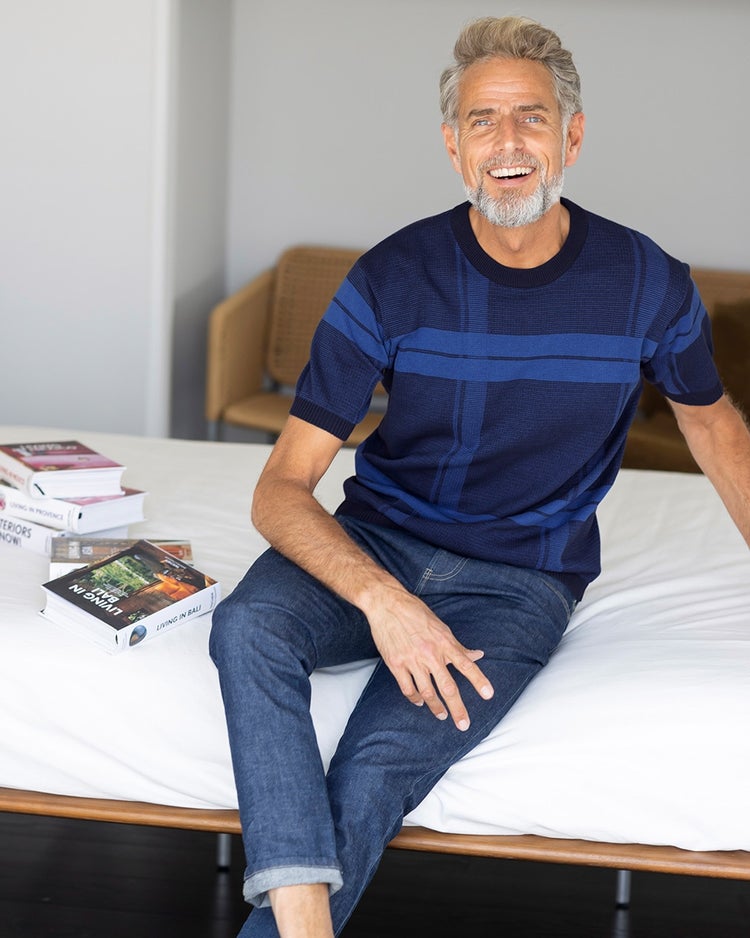 ビッグチェック柄半袖ニット 詳細画像 ネイビーパターン 2