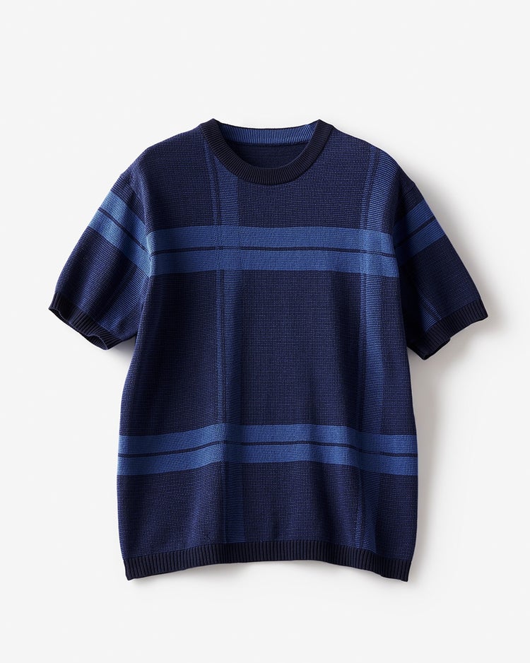 ビッグチェック柄半袖ニット 詳細画像 ネイビーパターン 4