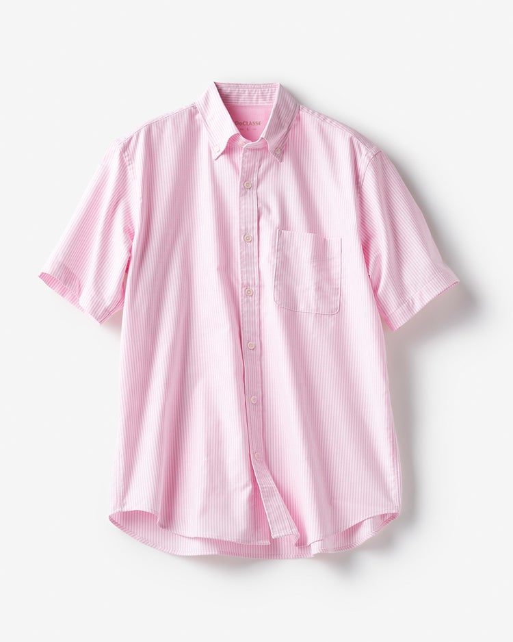 ピュアファイン＋シャツ半袖/ボタンダウン 詳細画像 ピンクストライプ 1