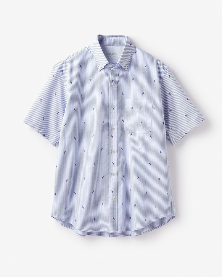 ピュアファイン＋シャツ半袖/ボタンダウン 詳細画像 ブルー・パターン 1