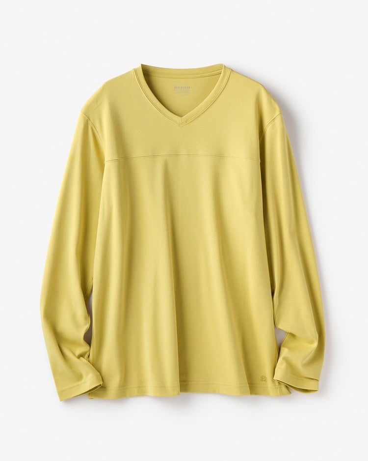 浅Ｖネック長袖・超長綿Tシャツ 詳細画像 ペールイエロー 1