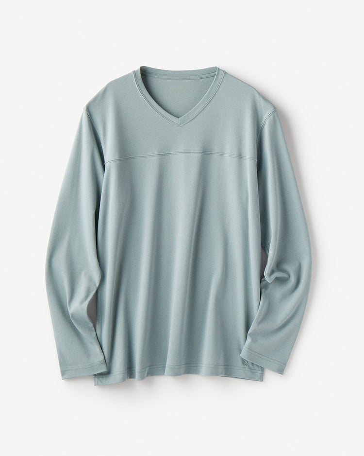 浅Ｖネック長袖・超長綿Tシャツ 詳細画像 ペールブルー 1