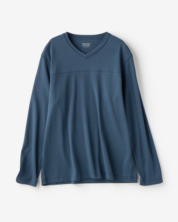 浅Ｖネック長袖・超長綿Tシャツ 詳細画像 ライトネイビー 1