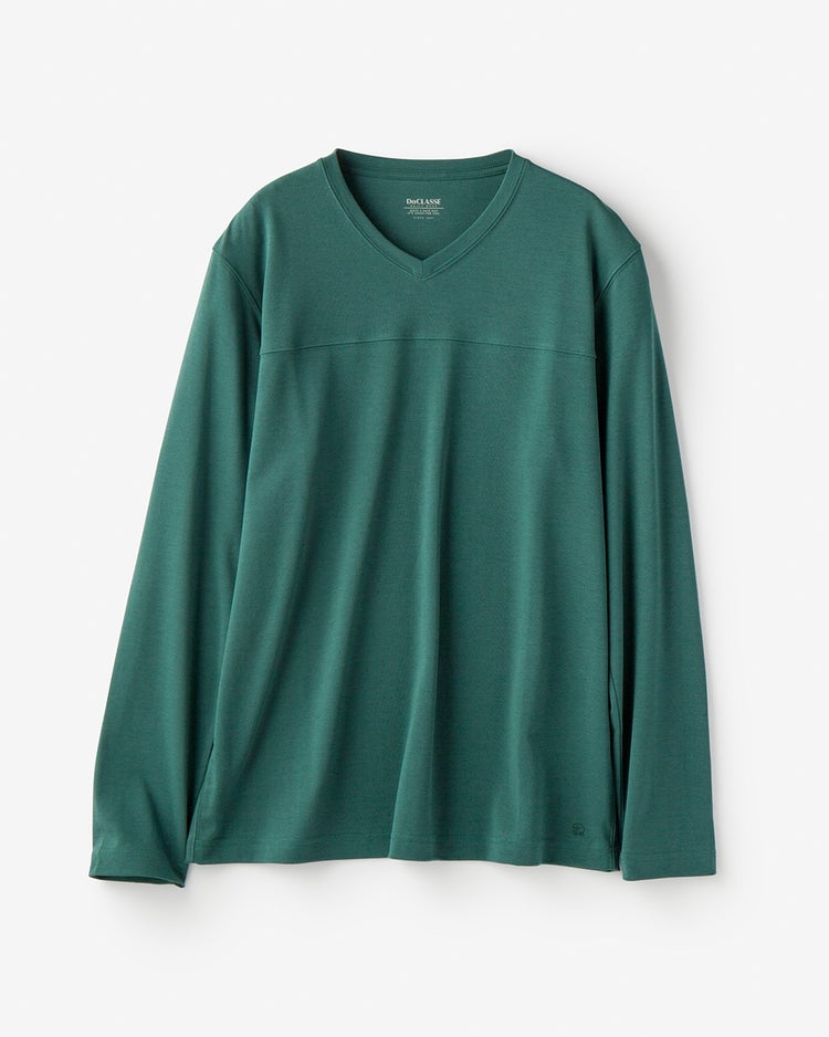 浅Ｖネック長袖・超長綿Tシャツ 詳細画像 ダークピーコック 1