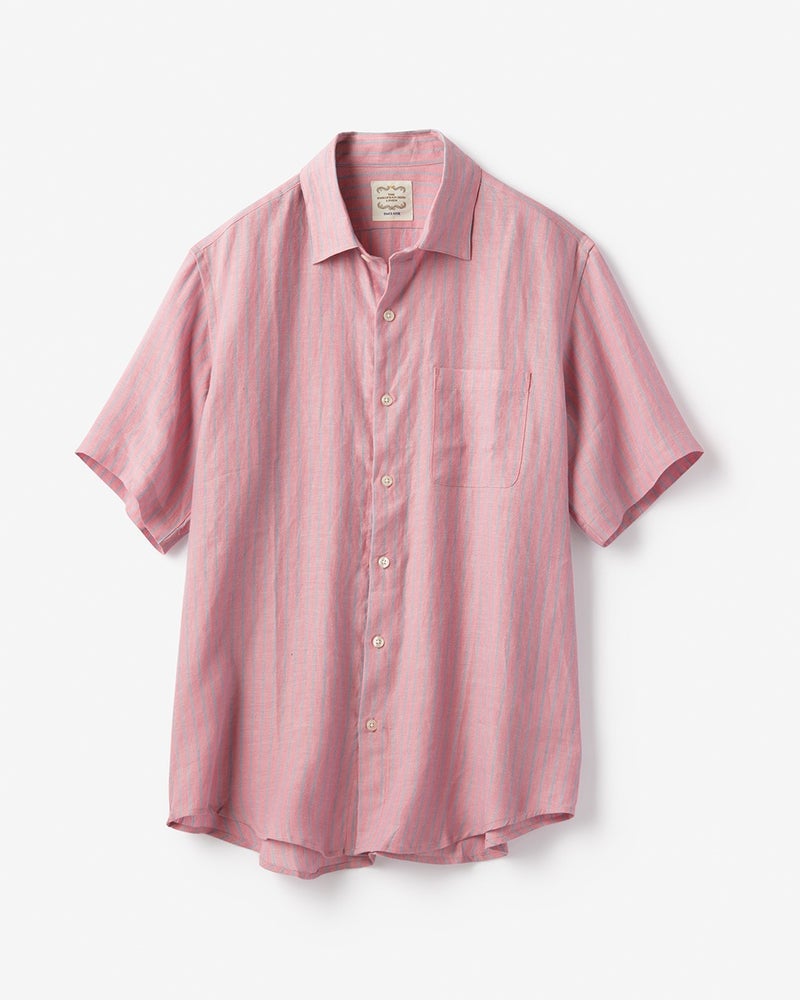 リネンシャンブレーシャツ／半袖 詳細画像 ピンクストライプ 1