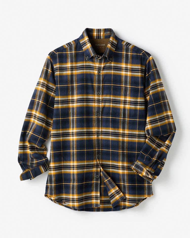 両面起毛フランネル長袖 詳細画像 ネイビー×イエロー 3