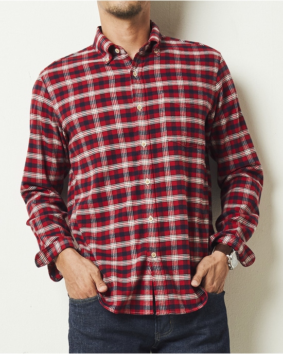 両面起毛 上品フランネルシャツ長袖