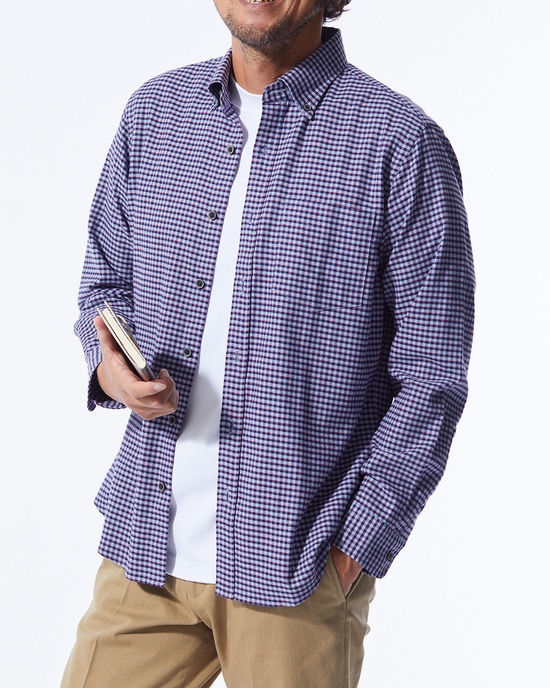 両面起毛 上品フランネルシャツ長袖