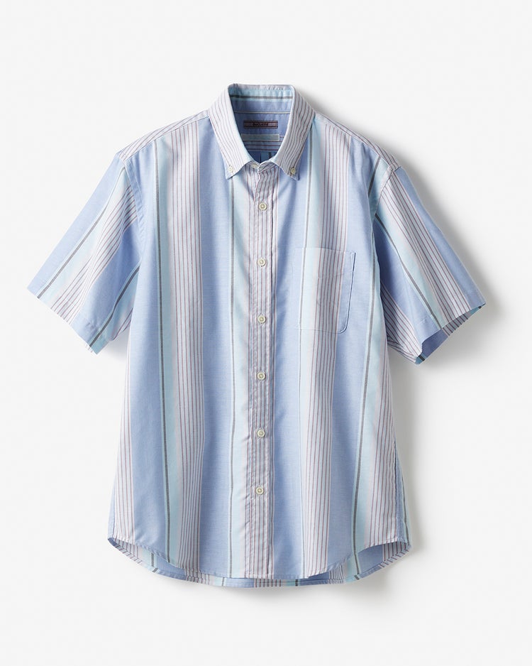 ピュアファイン・先染めオックスシャツ 半袖 詳細画像 サックス&times;ブルー 2