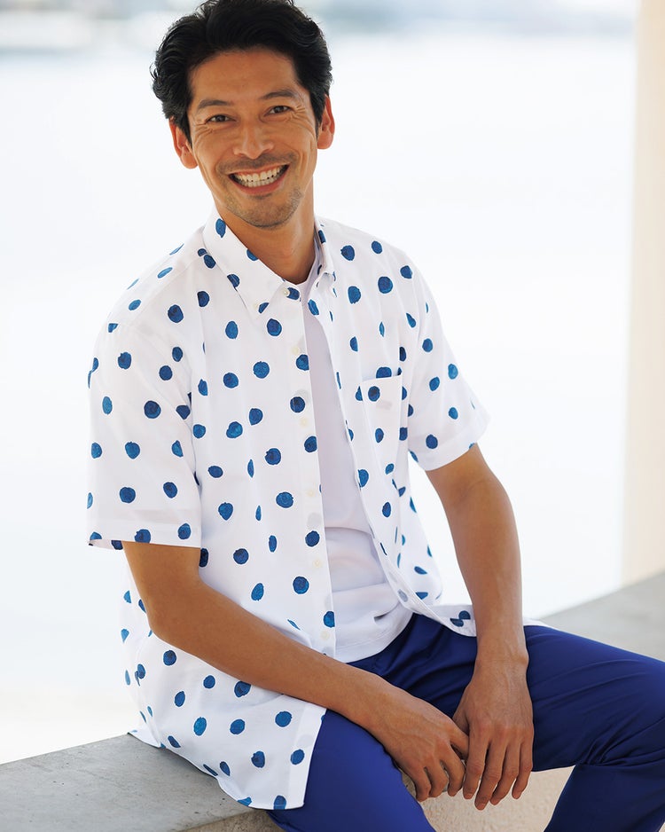 ピュアファインオックスシャツ半袖 詳細画像 ブルー・パターン 1