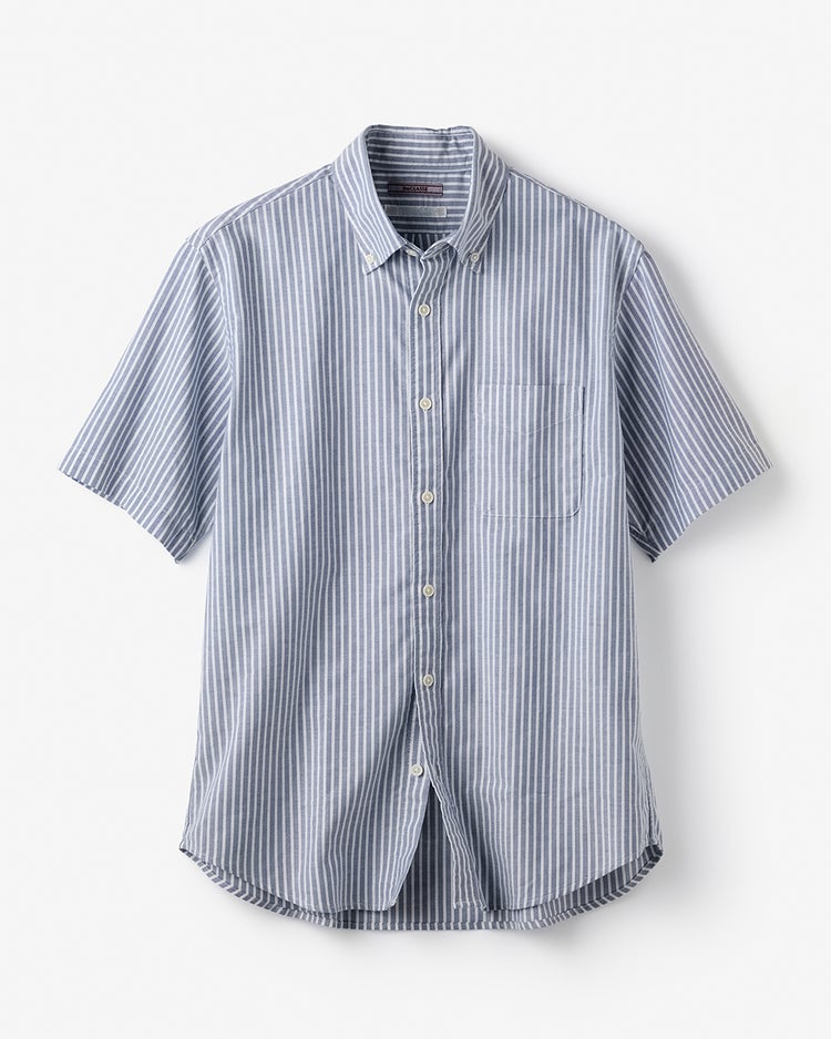 ピュアファイン・先染めオックスシャツ 半袖 詳細画像 ネイビー&times;ホワイト 1