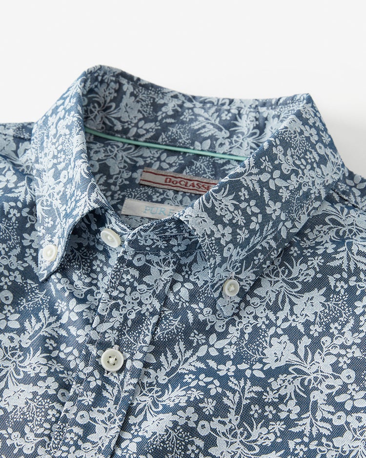 ピュアファイン・先染めオックスシャツ 半袖 詳細画像 インディゴフラワー 2