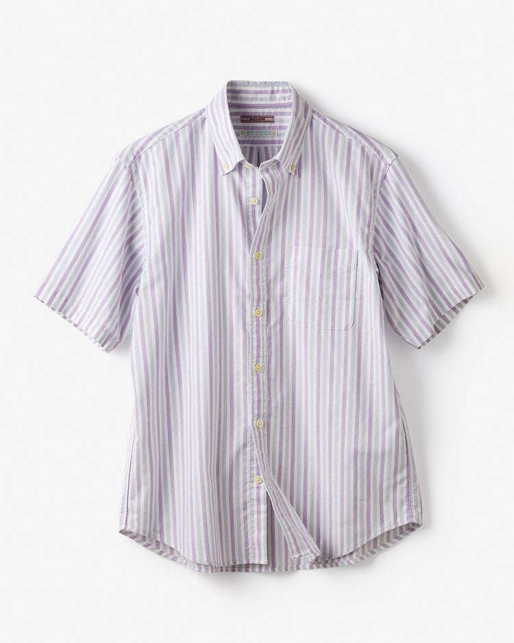 ピュアファイン・先染めオックスシャツ 半袖 詳細画像 パープルストライプ 1