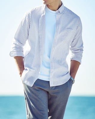 ライトコットン先染めシアサッカー長袖