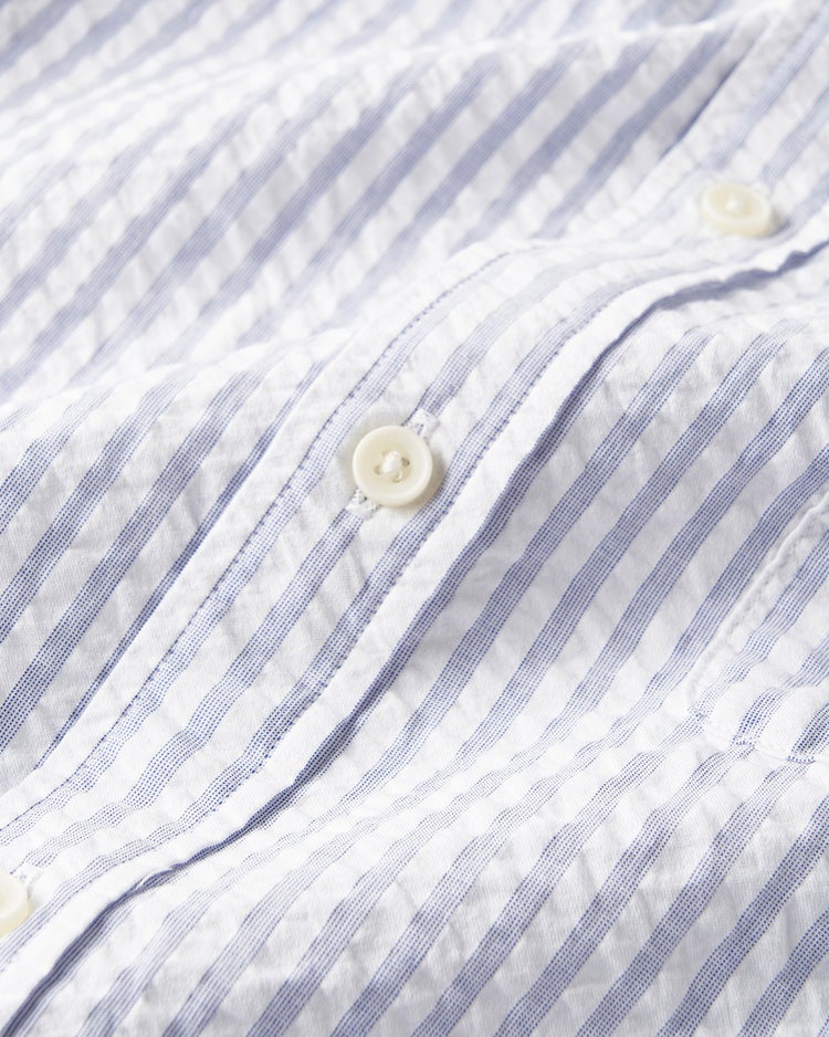 ライトコットン先染めシアサッカー長袖 詳細画像 オフ&times;ブルー 2