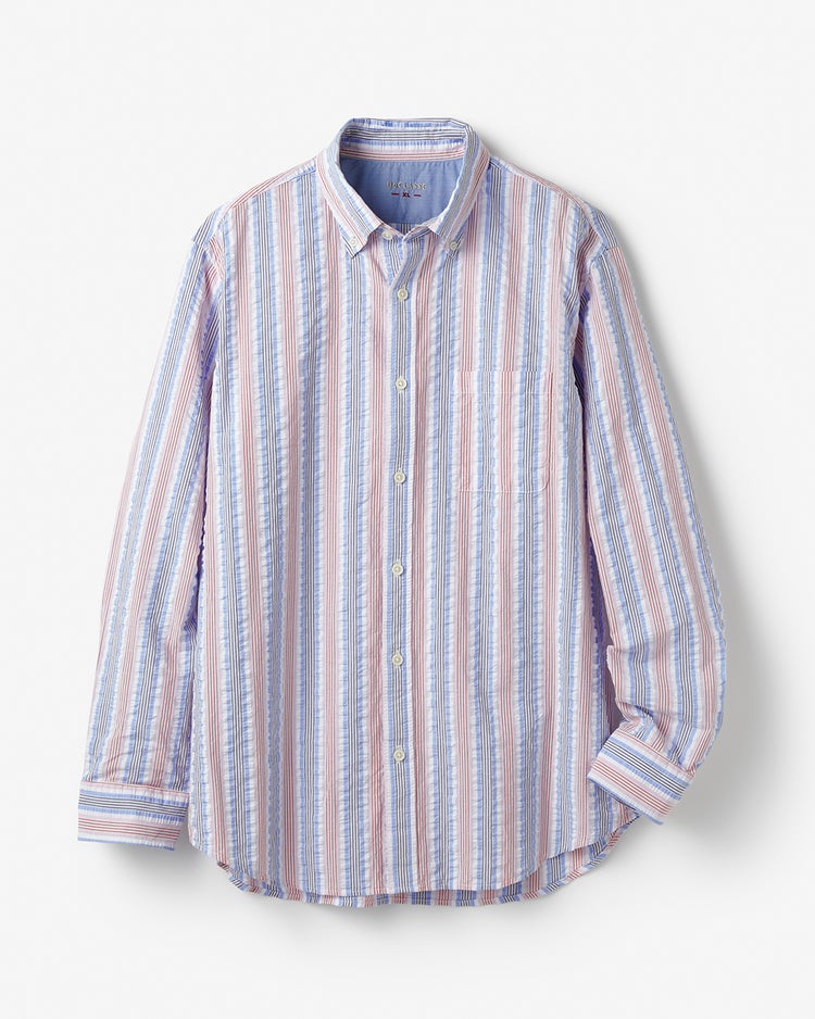 ライトコットン先染めシアサッカー長袖 詳細画像 レッドストライプ 1