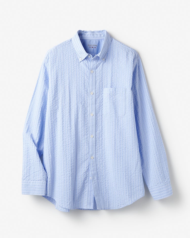 ライトコットン先染めシアサッカー長袖 詳細画像 ブルーストライプ2 1