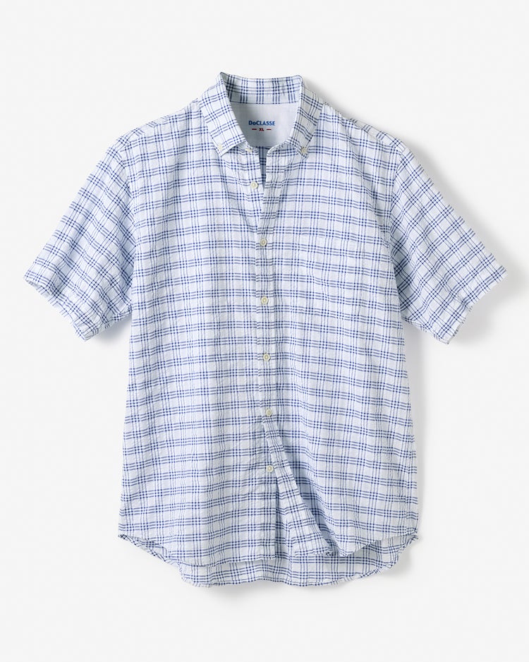 ライトコットン先染めシアサッカー半袖 詳細画像 ホワイトｘネイビー 1