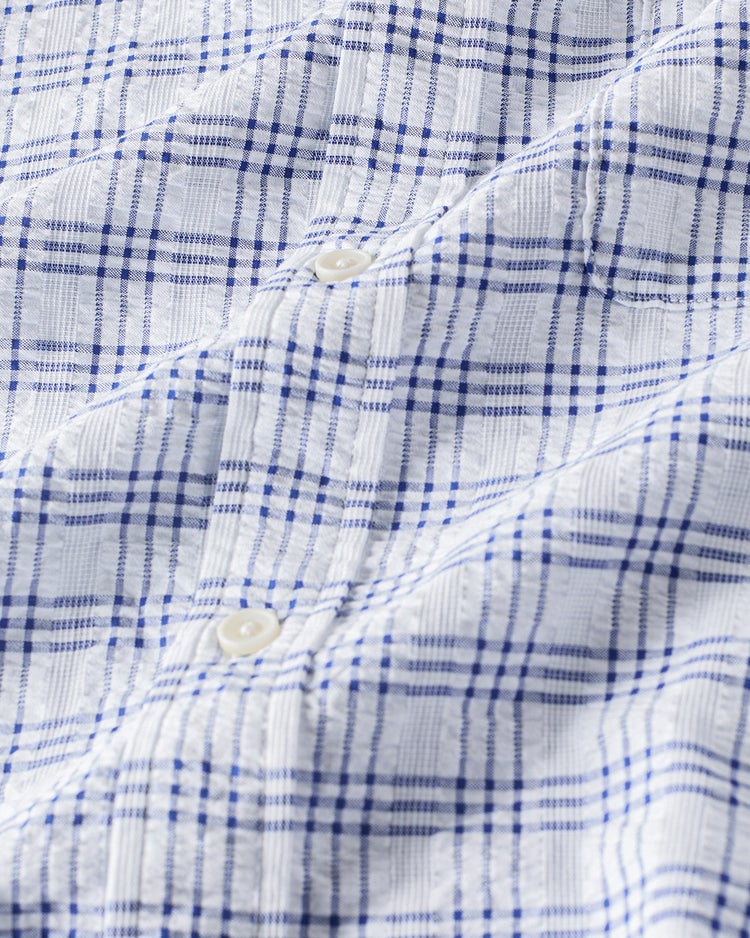 ライトコットン先染めシアサッカー半袖 詳細画像 ホワイトｘネイビー 2