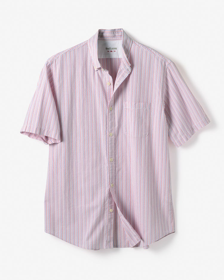 ライトコットン先染めシアサッカー半袖 詳細画像 レッドストライプ 1