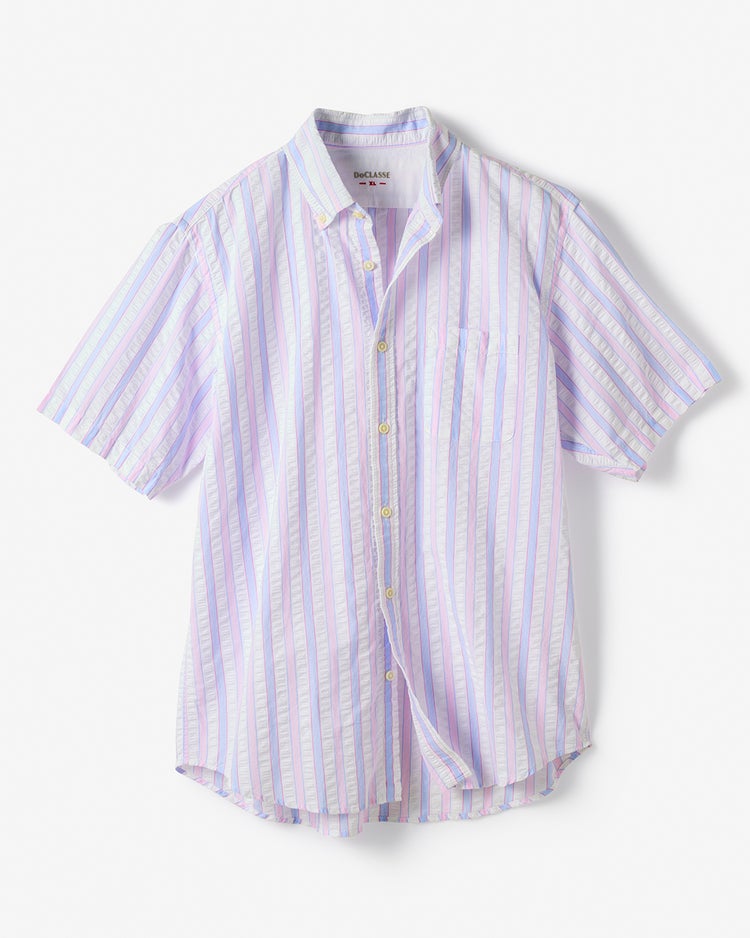 ライトコットン先染めシアサッカー半袖 詳細画像 ピンク&times;サックス 1