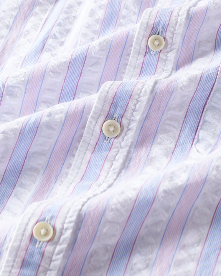 ライトコットン先染めシアサッカー半袖 詳細画像 ピンク&times;サックス 2