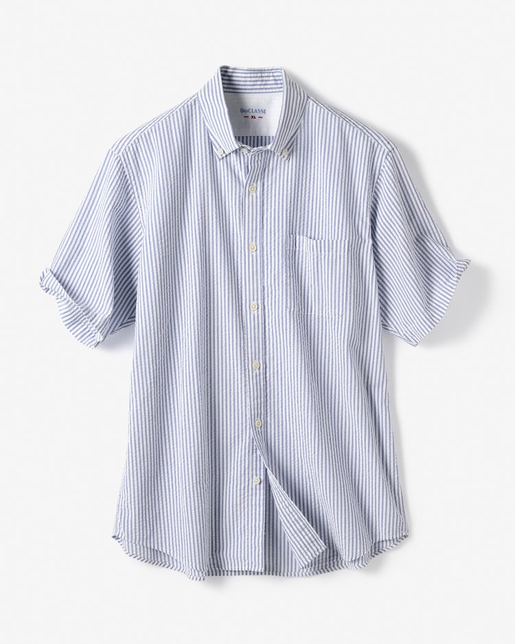 ライトコットン先染めシアサッカー半袖 詳細画像 サックスストライプ3 1