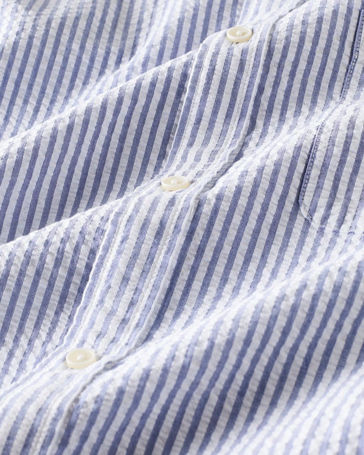 ライトコットン先染めシアサッカー半袖 詳細画像 サックスストライプ3 2