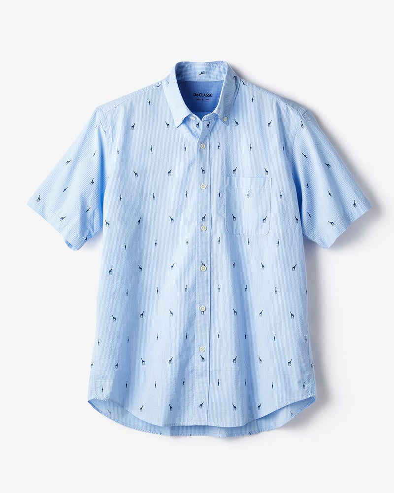 ライトコットン・シアサッカーシャツ半袖 詳細画像 サックス・パターン 1