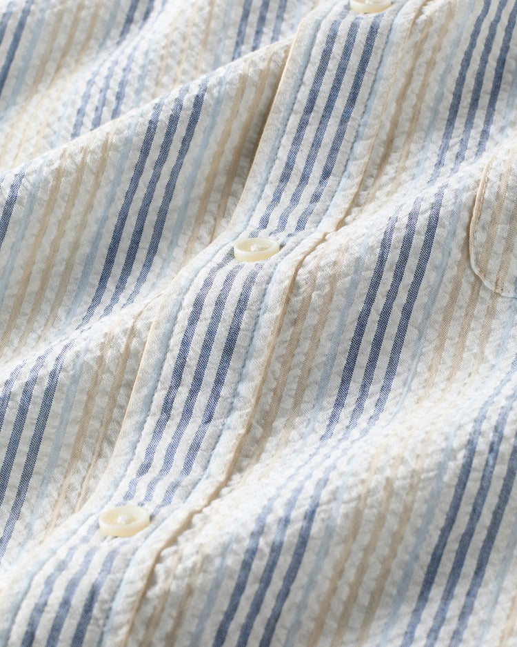 ライトコットン先染めシアサッカー半袖 詳細画像 サックス&times;ベージュ 2