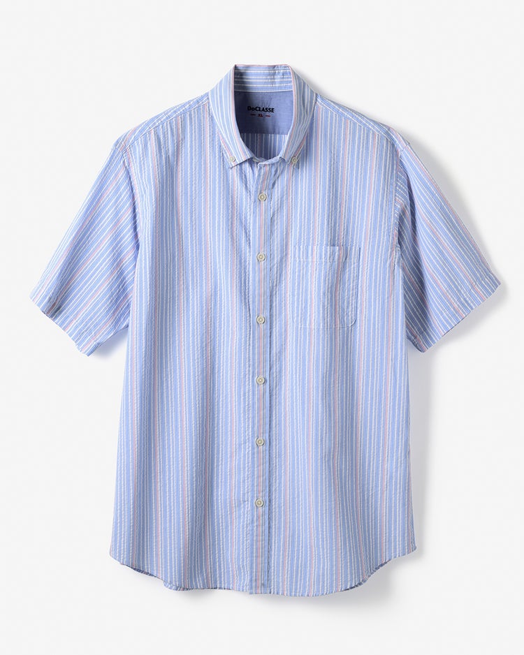 ライトコットン先染めシアサッカー半袖 詳細画像 スモーキーサックス 1