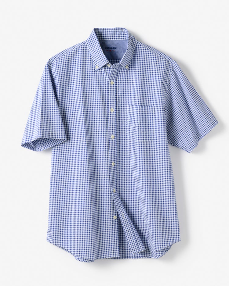 ライトコットン先染めシアサッカー半袖 詳細画像 ネイビー&times;ホワイト 1