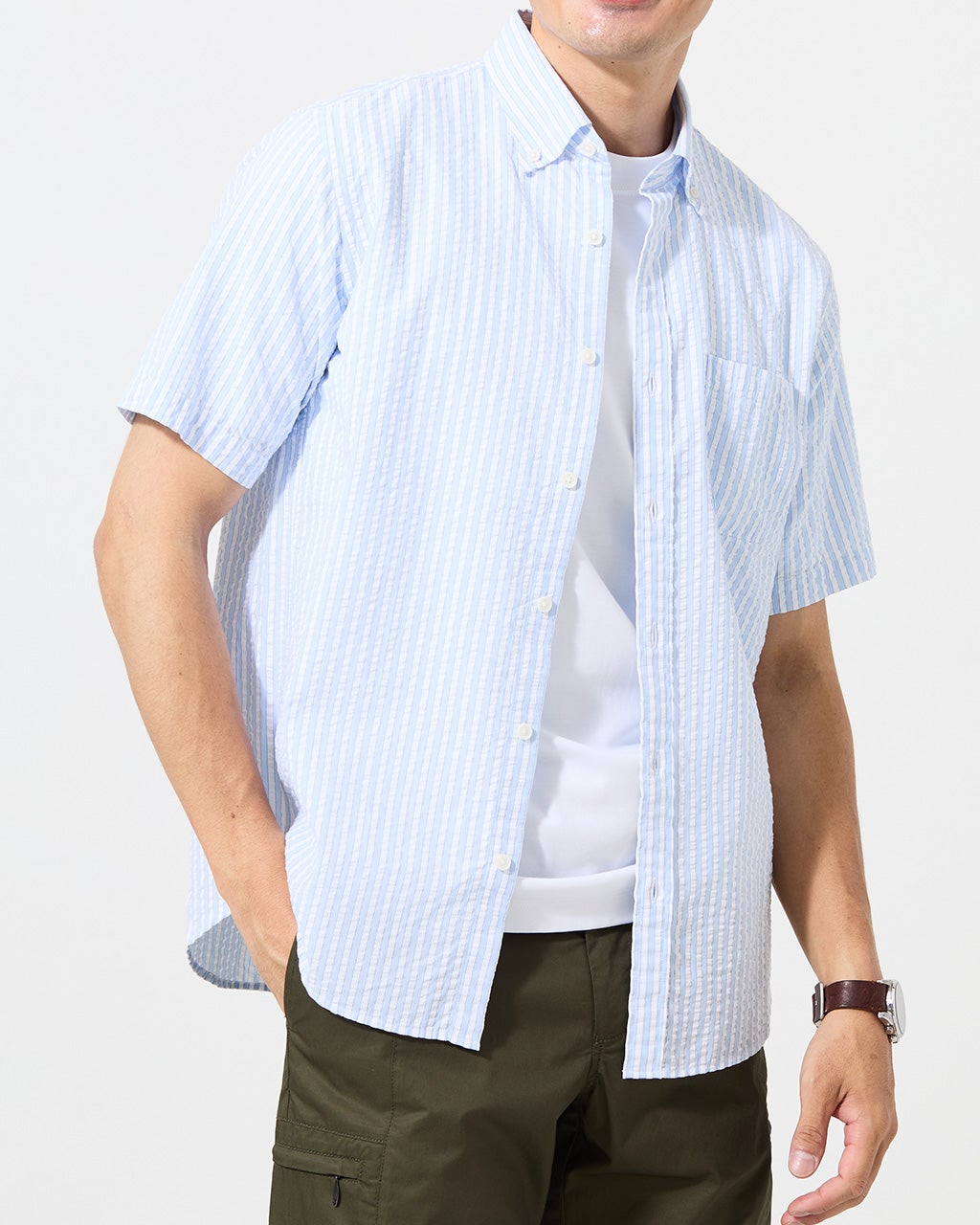 ファッション ライトコットン・シアサッカーシャツ半袖/40代50代からのメンズ 服&ファッション小物