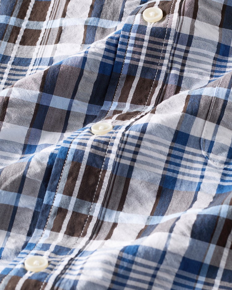 ライトコットン先染めシアサッカー半袖 詳細画像 ネイビー&times;DKブラウン 2