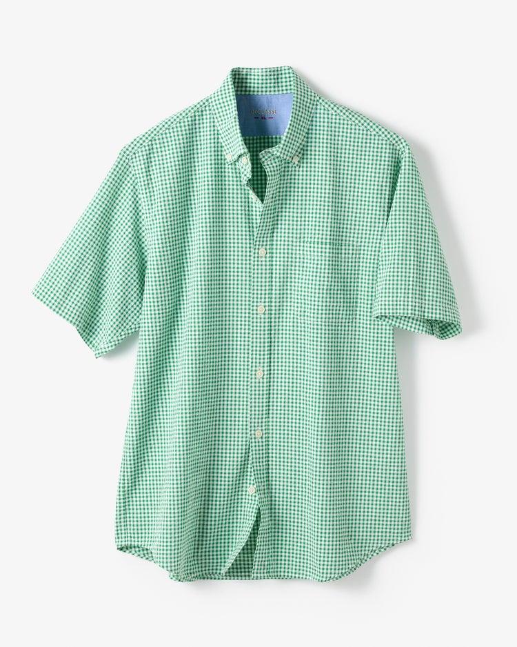 ライトコットン先染めシアサッカー半袖 詳細画像 グリーンギンガム 1
