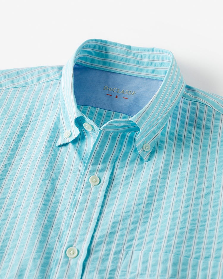 ライトコットン・シアサッカーシャツ半袖 詳細画像 グリーンストライプ 2