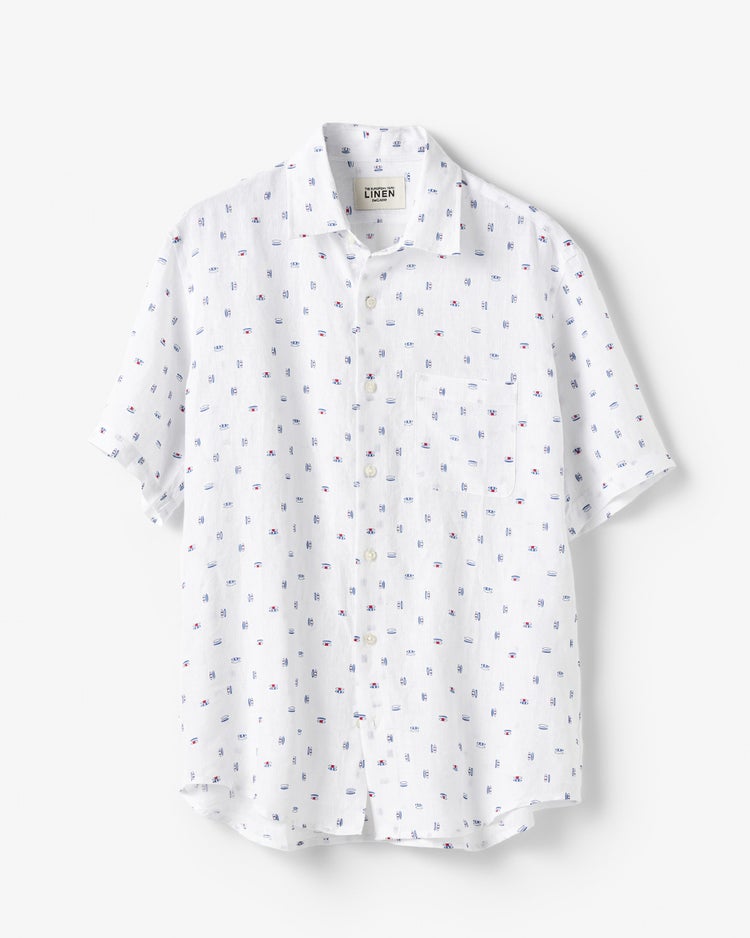 リネンシャンブレーシャツ・半袖 詳細画像 ホワイト・パターン 1