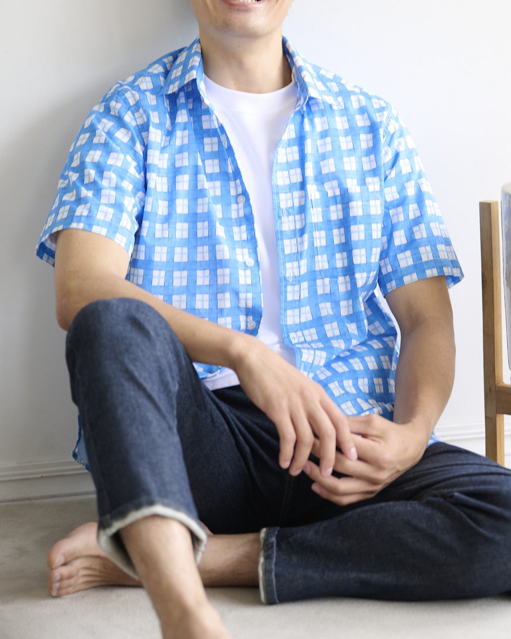 50sレーヨン100% ライトブルー 半袖シャツ 16-16½ 60b90972705a2a4b98d220f3f07f22