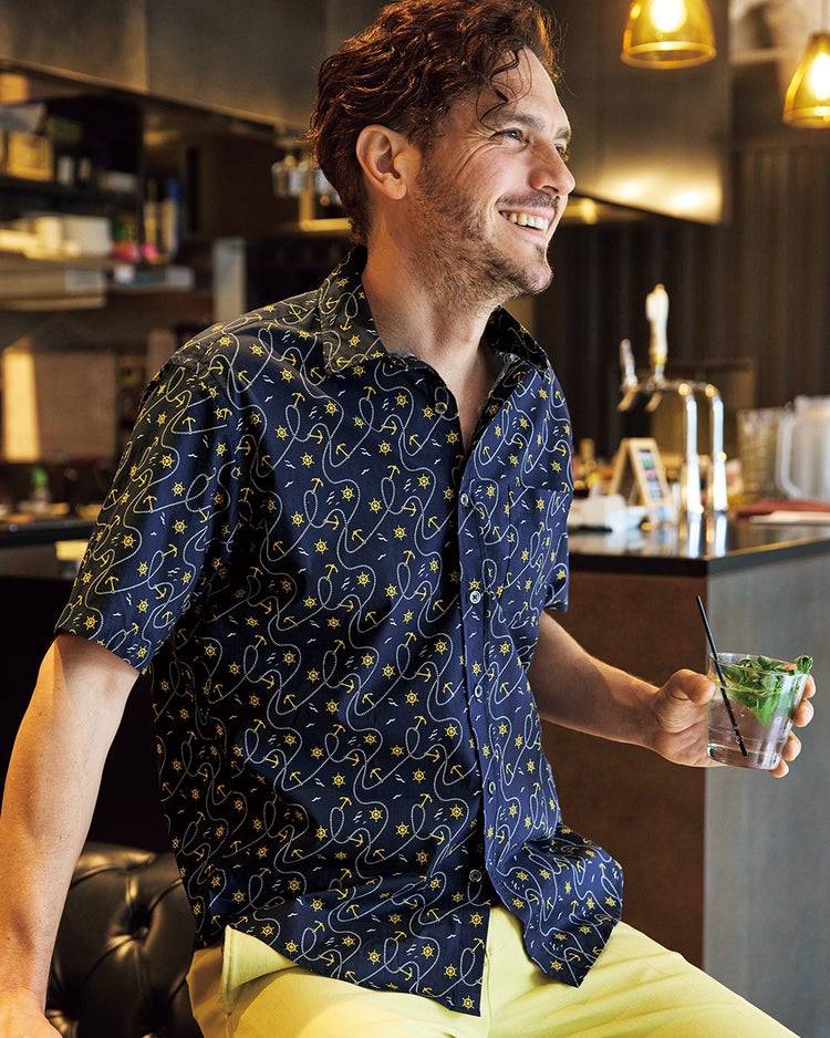 コットンプリントシャツ 半袖 詳細画像 ミッドナイトパターン 1