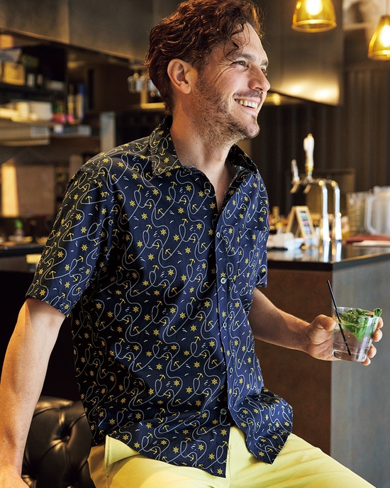 コットンプリントシャツ 半袖