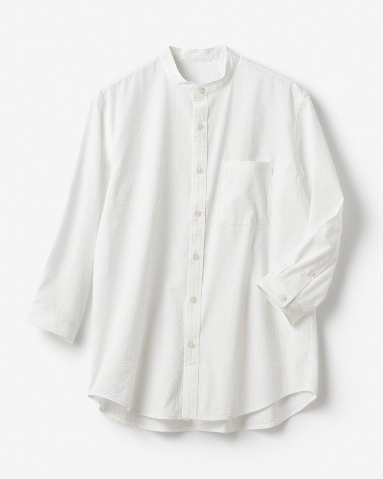 クールマックスサッカー・ スタンドカラーシャツ（七分袖） 詳細画像 オフホワイト 1