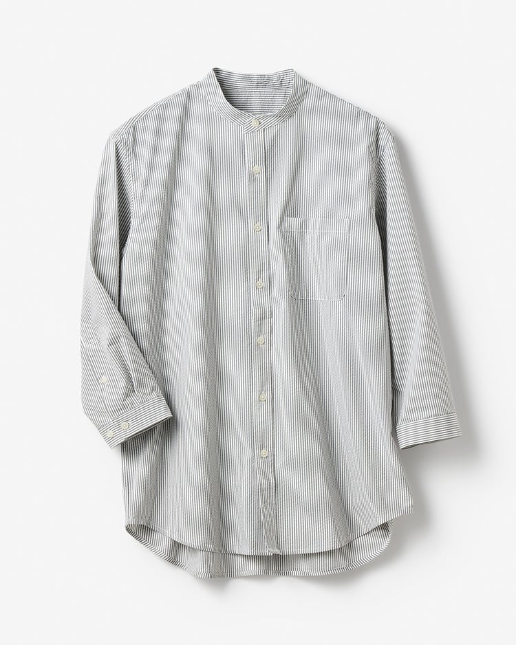 クールマックスサッカー・ スタンドカラーシャツ（七分袖） 詳細画像 グレーストライプ 3