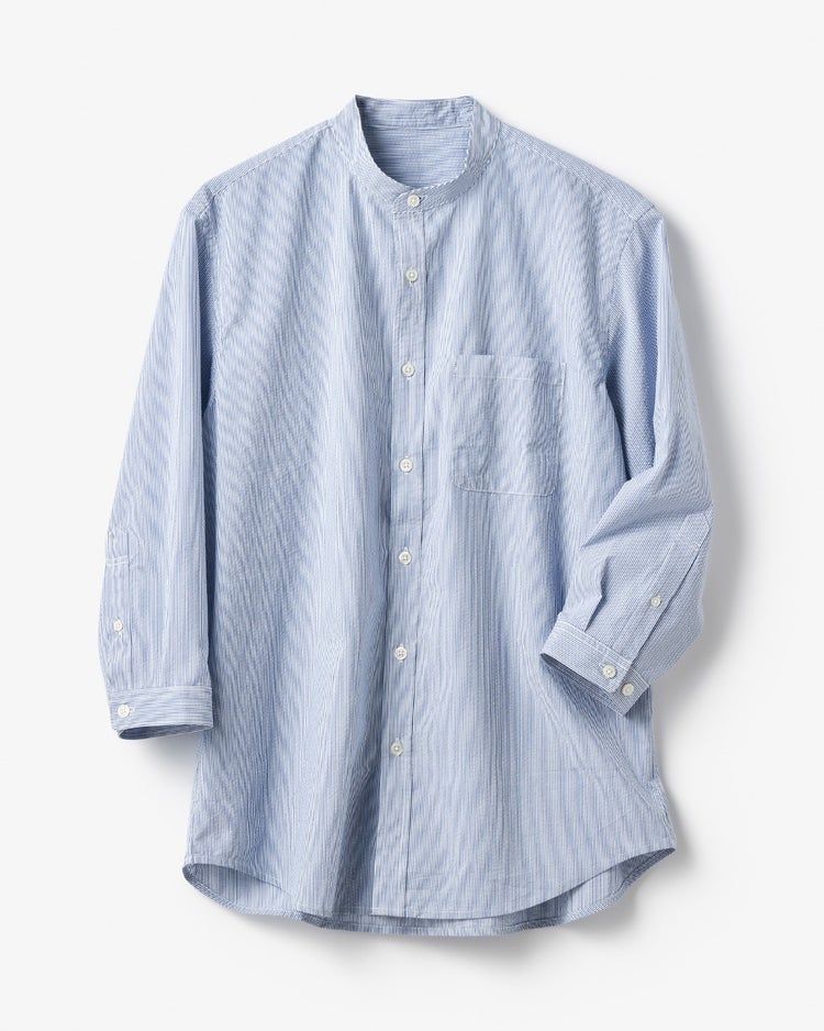 クールマックスサッカー・ スタンドカラーシャツ（七分袖） 詳細画像 ブルーストライプ 4