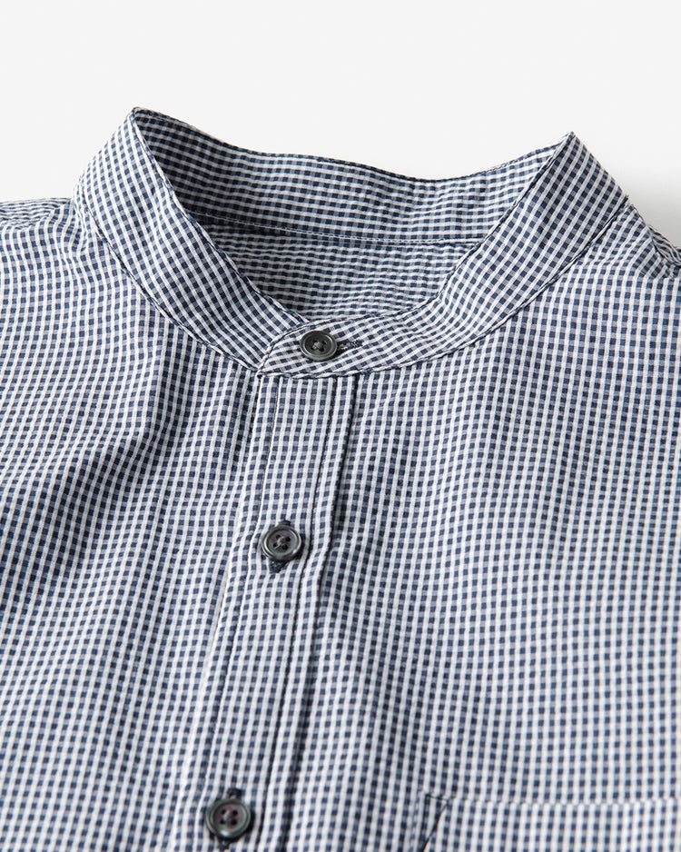 クールマックスサッカー・ スタンドカラーシャツ（七分袖） 詳細画像 ネイビーギンガム 2