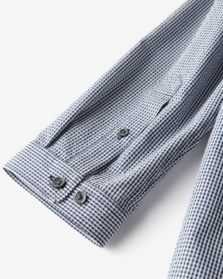 クールマックスサッカー・ スタンドカラーシャツ（七分袖） 詳細画像 ネイビーギンガム 4