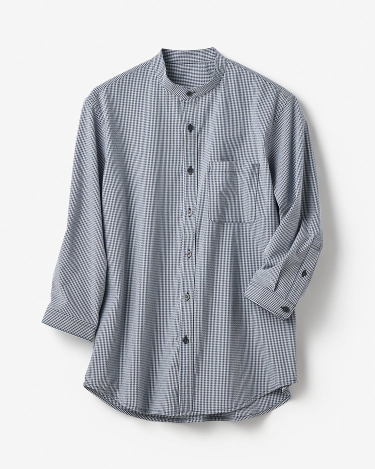 クールマックスサッカー・ スタンドカラーシャツ（七分袖） 詳細画像 ネイビーギンガム 6